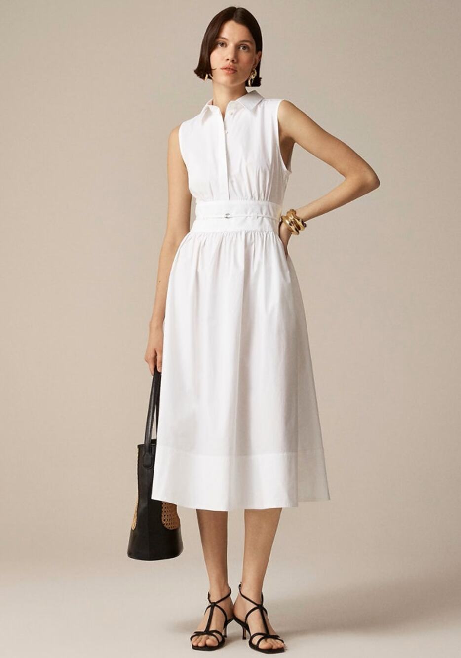 J.Crew Ezra Shirt Dress SZ 4 White Cotton Poplin Sleeveless Fitted Waist A-line